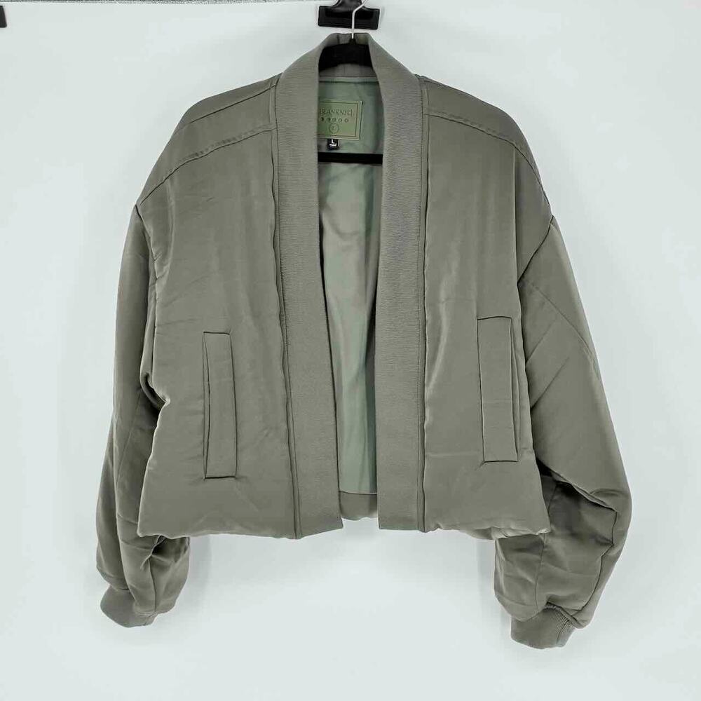 BlankNYC Women's Olive Satin Open Secret Cropped Jacket - Size L